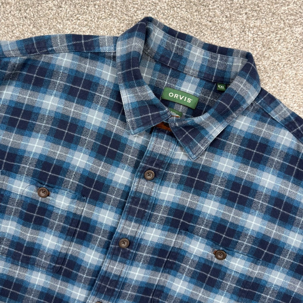 Orvis Perfect Flannel Shirt Men's XXL Tall Blue Plaid 100% Cotton 2NLS
